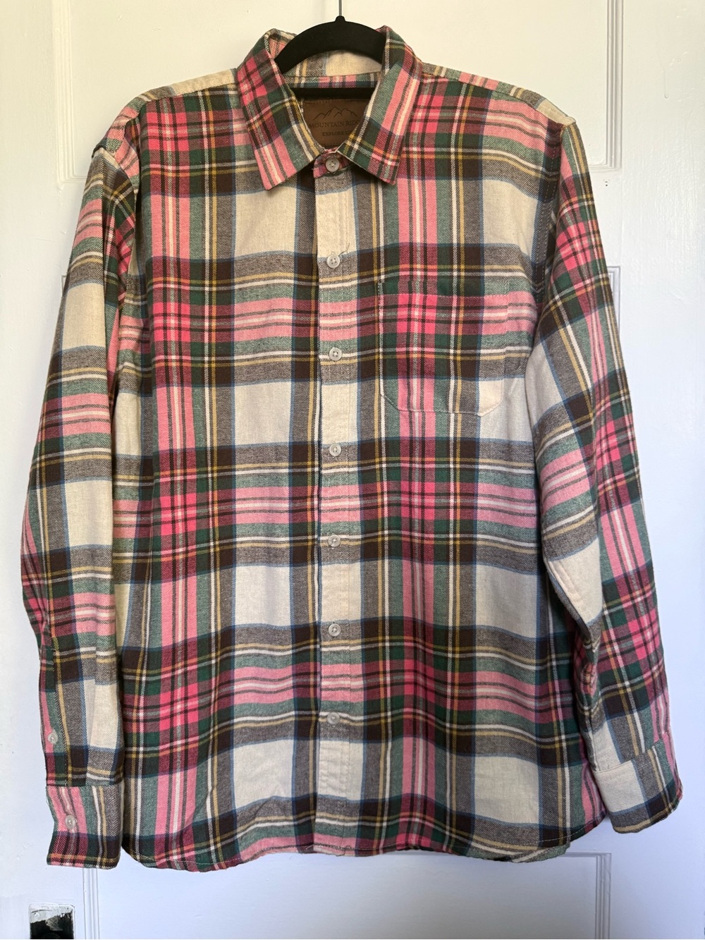 Mountain Ridge Casual Plaid Button-Down Shirt in Pink and Cream Fall XL